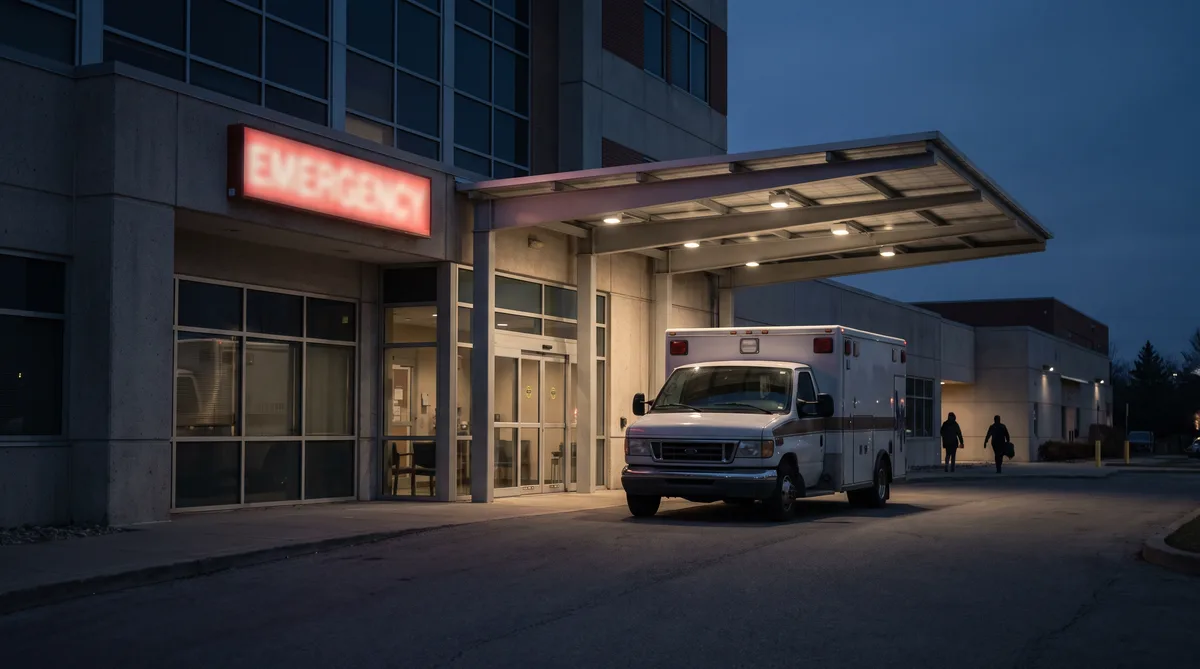 Un pasillo de hospital vacío con una camilla, donde llegan los lesionados graves de Huntington Park